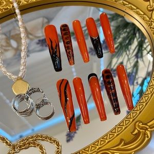 2Xl Handmade Press On Nails Orange Color For Summer